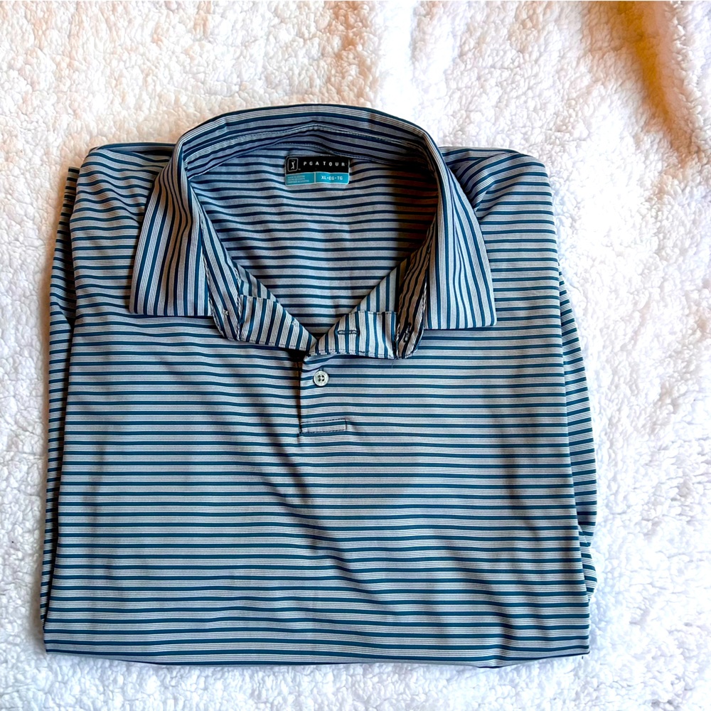 Men’s Feeder Stripe Short Sleeves Golf Polo Shirt,XL, PGA Tour